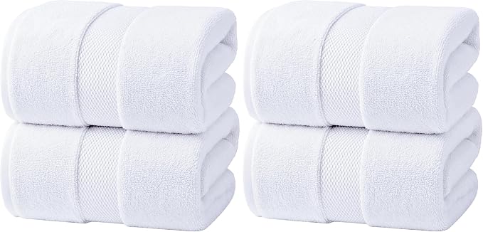 Infinitee Xclusives Jumbo Bath Sheets Towels for Adults – 600 GSM (35X70 Inches)– 100% Ring Spun Cotton, Soft and Absorbent Large Bath Towels for Bathroom (Brilliant White) (Pack of 2)