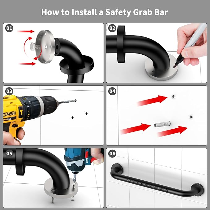 2 Pack 20 Inch Bathroom Grab Bar, ZUEXT Matte Black Safety Grab Bar w/Knurled Grip, Stainless Steel Anti-Slip Safety Handrail for Toilet, Shower, Bathtub, Wall Mounted Support Bar for Seniors Elderly
