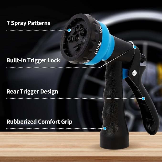NEXCOVER Hose Nozzle, Garden Hose Nozzle - 7 Adjustable Watering Patterns, Heavy Duty Hose Nozzle Sprayer, Garden Sprayer Hose Attachment for Car Washing,Watering Plants,Pets Showering,Lawns Cleaning