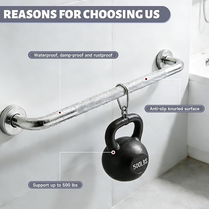 24 Inch Shower Grab Bar 1.25" Dia, 2 Pack Chrome Anti Slip Bathroom Grab Bar, 304 Stainless Steel Knurled Handicap Grab Bars, Safety Support Handrail,Bath Shower Handle for Elderly Injury Senior