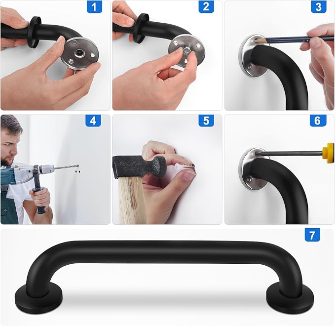 2 Pack Shower Grab Bar, Stainless Steel Bathroom Grab Bar, Shower Handle, Bath Handle, Grab Bars for Handicap Elderly Seniors Bathroom Safety Grab Bar (18 Inch，Black)