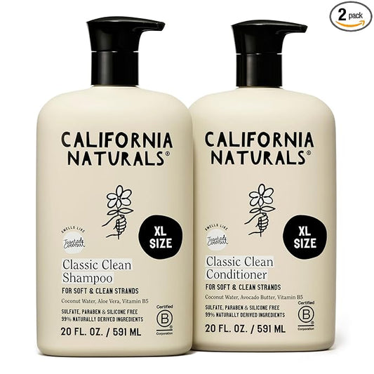 California Naturals Classic Clean Toasted Coconut Shampoo Conditioner Set, Natural, Vegan, Cruelty, Silicone, Paraben, and Sulfate Free, All Hair Types, 20 Fl Oz