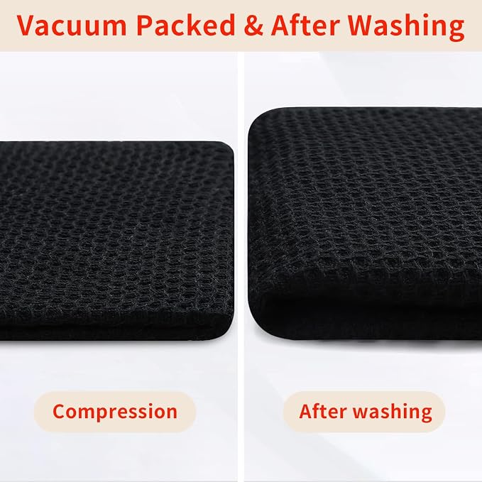 Homaxy 100% Cotton Waffle Weave Kitchen Dish Towels, Ultra Soft Absorbent Quick Drying Cleaning Towel, 13 x 28 Inches, 18-Pack, Black