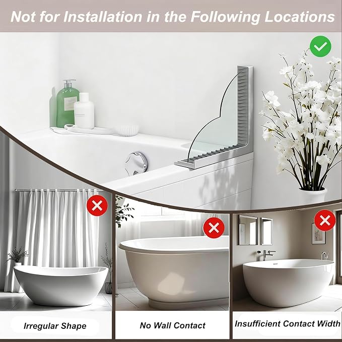 Bathtub Splash Guard with Suction Cup No Adhesive Reusable Silicone | 2 Pack,Fits Uneven Angled Corners,Easy Cleaning,Multi Wet-area Use,Renter Safe No Wall Damage for Shower Tub & Sink Gap Gray
