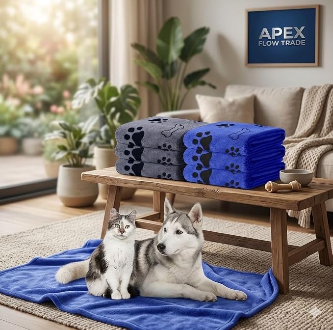 Apex Flow Microfiber Dog Towels - Pack of 8 Super Absorbent Pet Towel
