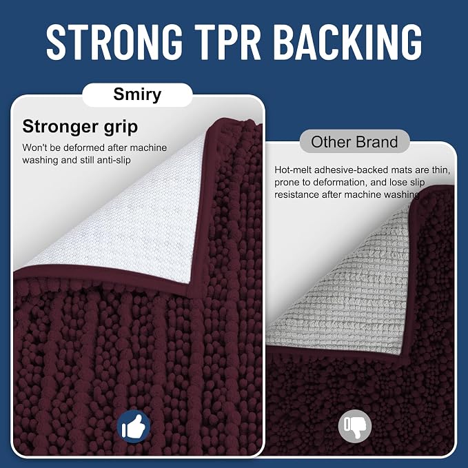 Smiry Bathroom Rugs Mat 24x16, Extra Soft Absorbent Chenille Bath Rugs, Non Slip Rubber Backing Machine Washable Quick Dry Bath Mats for Bathroom Floor, Tub, Shower, Home Accessories, Black Cherry