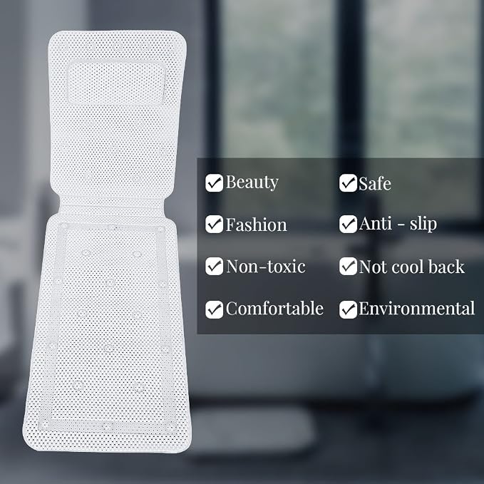 Bath Pillow, Full Body Spa Bath Mattress Cushion Pillow Soft Quilted Bathtub Mat with Breathable