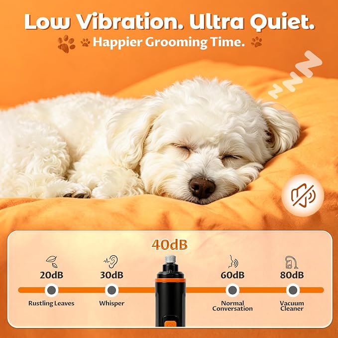 Upgraded Ultra Quiet Dog Nail Grinder with LED Light & Safety Guard - Rechargeable Adjustable Speed Pet Nail Trimmer for Painless Grooming of Dogs & Cats