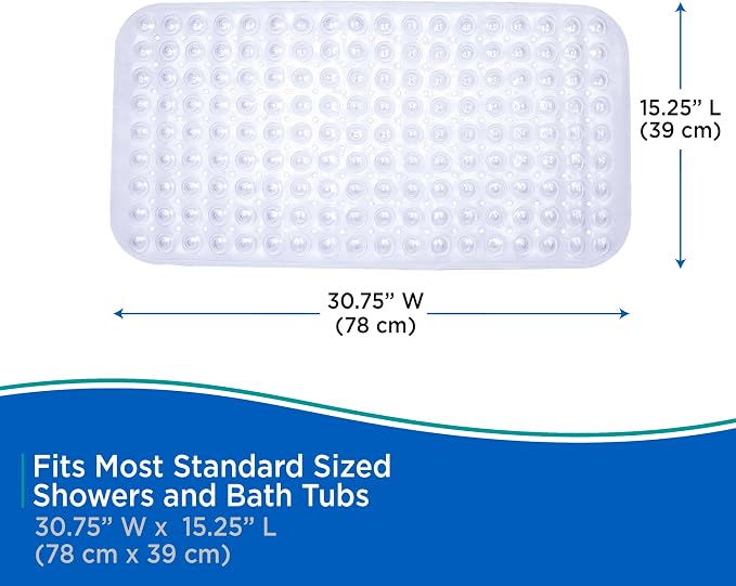 Kenney KN61292 Vinyl Bubble Bath Mat, Shower Mat, Tub Mat with Suction Cups and Drain Holes for Use Inside the Bathroom Shower, 30.75" L x 15.25" W, Clear