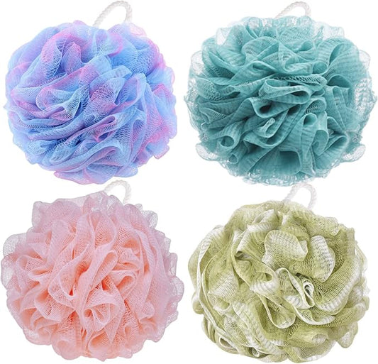 BTYMS Large Loofah Sponge Shower Scrunchies Puff 75g/pc Mesh Pouf Bath Loofa Body Sponges Scrubber for Bathing - Pack of 4