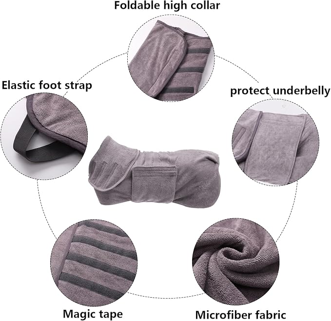 Geyecete Dog Drying Coat - Dog Bathrobe Towel - Microfibre Fast Drying Super Absorbent Pet Cat Bath Robe Towel, Luxuriously Soft - Gray - XXXL
