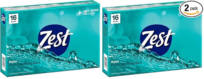 Zest Bar Soap - Enriched with Vitamin E - Moisturizing Body Soap - Gentle Soap - Paraben-Free Soap Bar - Suitable for All Skin Types - Aqua - 16 Pc (Pack of 2)