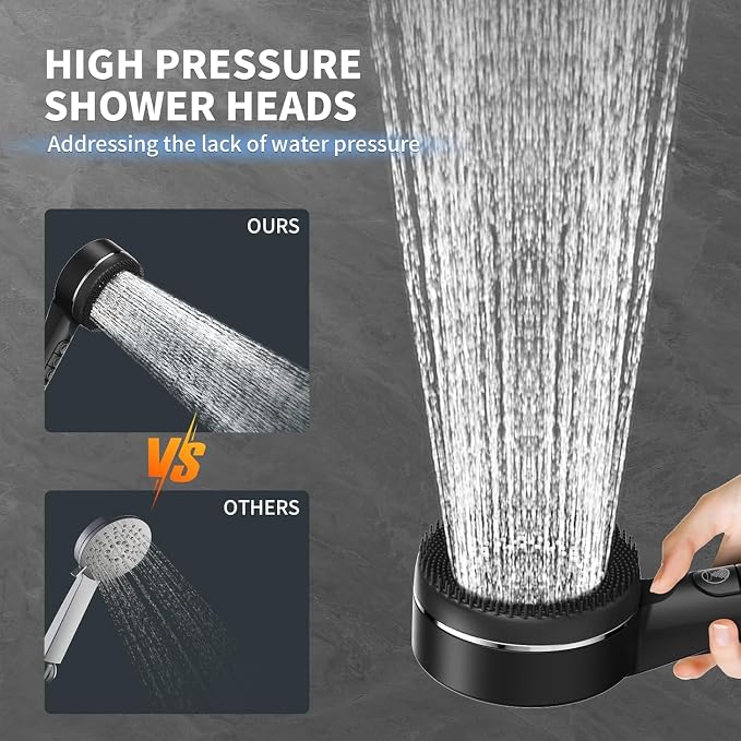 High Pressure Filtered Shower Head - Handheld Showerhead Drops Combo for Hard Water | 3 Modes with 3 Replacement Filters, 59" Extra Long Hose & Adjustable Bracket for Dry Skin & Hair Protection