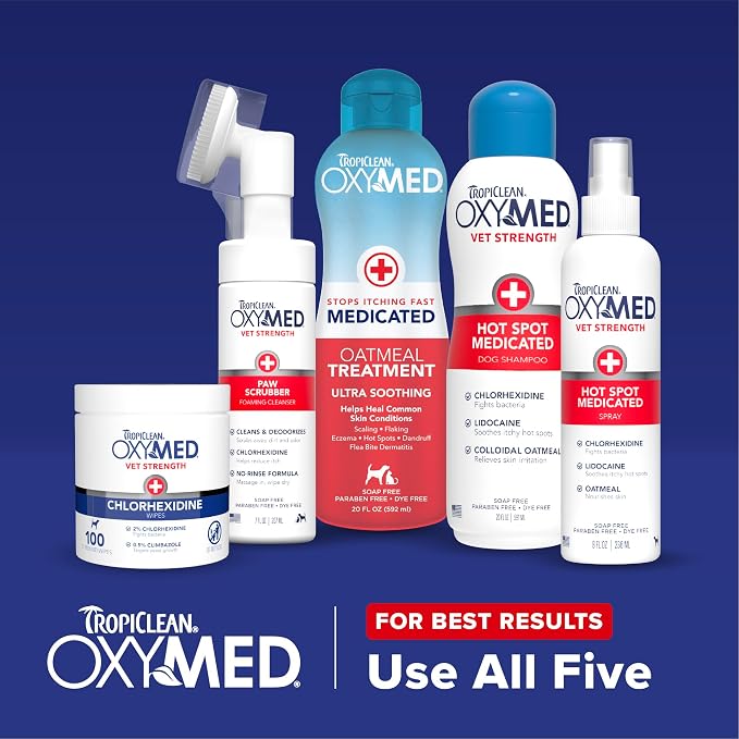 OxyMed Hot Spot Spray for Dogs, Skin Comfort Grooming Spray with Chlorhexidine, Lidocaine & Oatmeal, Fragrance Free, 8oz