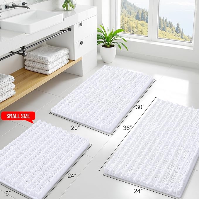 Smiry Bathroom Rugs Mat 36x24, Extra Soft Absorbent Chenille Bath Rugs, Non Slip Rubber Backing Machine Washable Quick Dry Bath Mats for Bathroom Floor, Tub, Shower, Home Decor Accessories, White