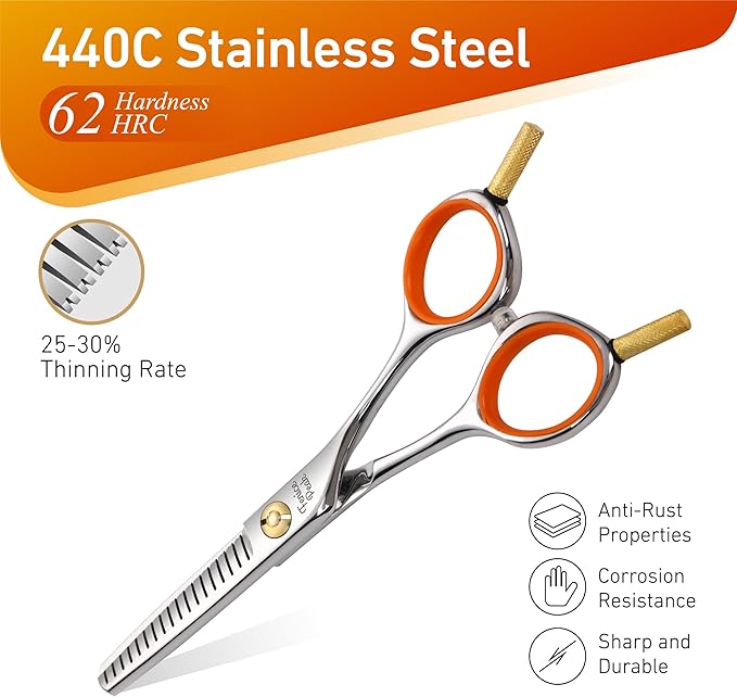 5" 3-in-1 Dog Grooming Scissors Set with Comb, Straight, Curved & Thinning Shears, Japanese 440C Stainless Steel Pet Grooming Kit for Dogs and Cats, Sharp Durable Blades