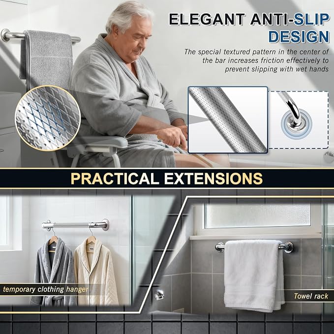 supregear Grab Bars for Bathtubs and Showers, Anti Slip Bathroom Grab Bars for Seniors, 304 Stainless Steel Safety Shower Handle, Toilet Handicap Elderly Assist Bathroom Wall Handle, 20 inch