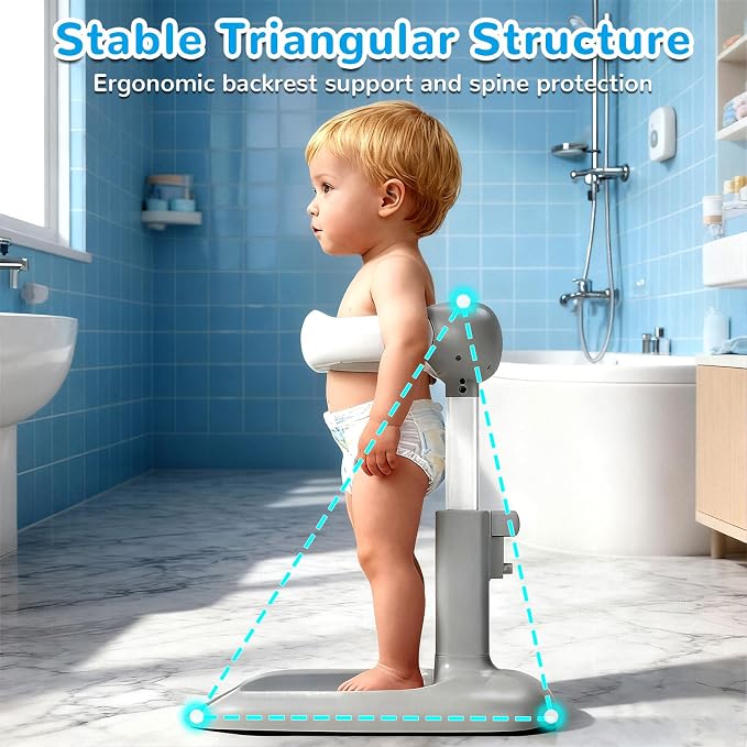Baby Shower Stand with Seat - Adjustable Height Shower Standing Bath Support | Baby Bath Stand Soporte para Bañera de Bebé | Toddler Shower Stand Assist Holder for 8-36 Months