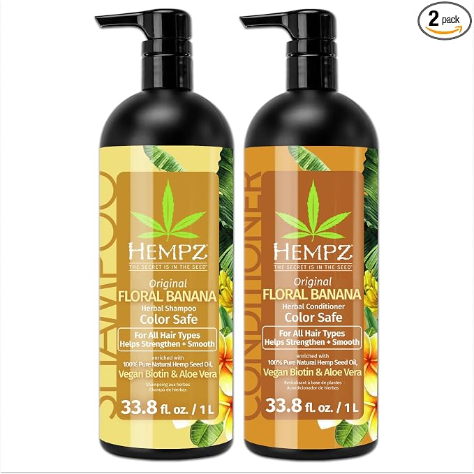 HEMPZ Shampoo & Conditioner Set - Original Floral & Banana Scent for Dry, Damaged, Color Treated Hair - Hydrating, Softening, Moisturizing Vegan Biotin for All Hair Types Duo Set - 33.8 fl oz