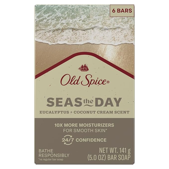 Old Spice Premium Bar Soap, Seas The Day Eucalyptus and Coconut Cream Scent, With Plant Based Cleansers, 5.0 oz (Pack of 6)