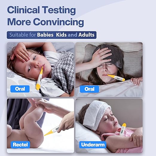 Boncare Digital Thermometer for Adults, Kids & Babies, Yellow | Accurate & Safe Oral and Rectal Thermometer with 10-Second Reading and Fever Alarm