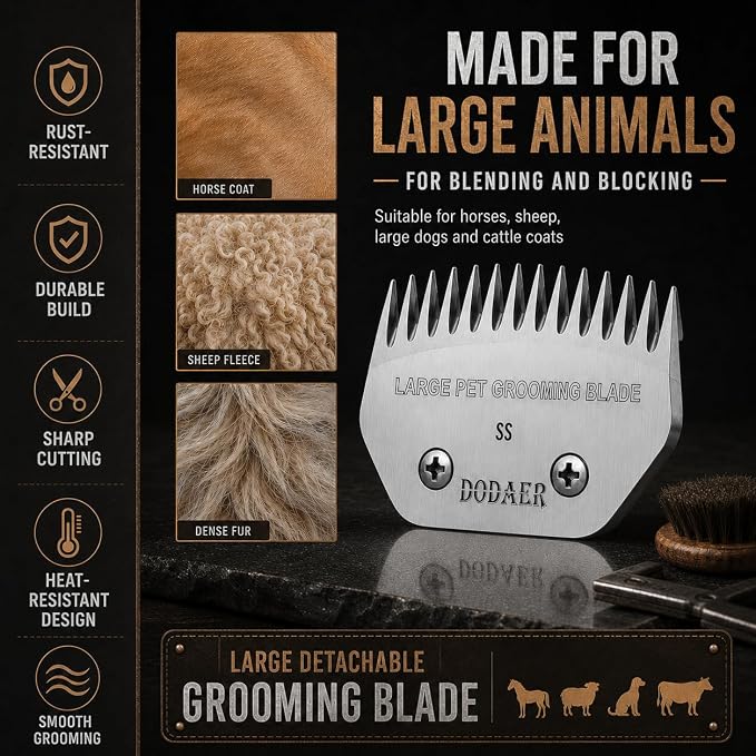 Dog Grooming Blade,Compatible with Andis Super Blending,Oster A5,Wahl KM10 | Grooming Steel Blade for Large Dog,Horses,Sheep，Cut Length 1/50"