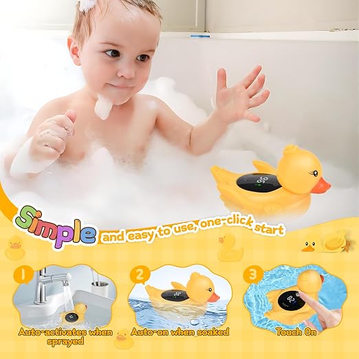 Baby Bath Thermometer - Digital Floating Water Thermometer with LED Display & Color Temperature Alerts, Rechargeable Bath Toy for Infant Bathtub Safety, Newborn Bath Essentials Gift