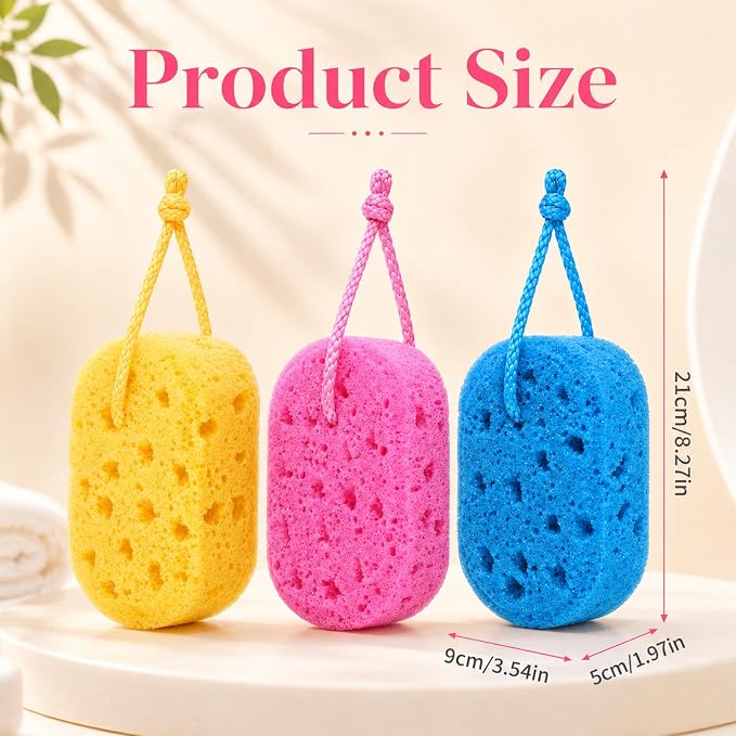 3 Pcs Exfoliating Bath Sponge, Soft Shower Loofah Body Scrubber Set | Soft Body Scrubbers Create Rich Lather And Gently Exfoliate For Smooth Skin, Reusable Shower Poufs With Vibrant Colors