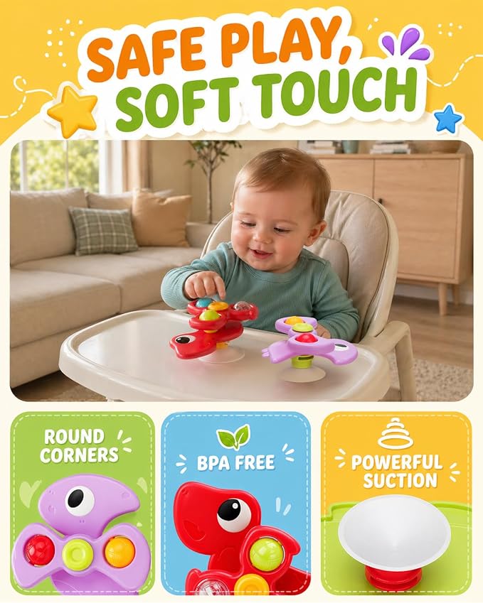 3PCS Dinosaur Suction Cup Toys for 1 Year Old Boys Girls | Sensory Baby Bath Toys for Toddlers 1-3 | Infant Travel & Window Toys | Birthday