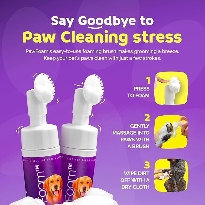 Pet Paw Cleaner for Dogs and Cats - PawFoam Pet Paw Cleaner Foam to Clean, Moisturize, Soften and Protect Paws | Gentle Dog Feet Cleaner with Silicone Dog Paw Washer Brush | 5FL OZ (1)