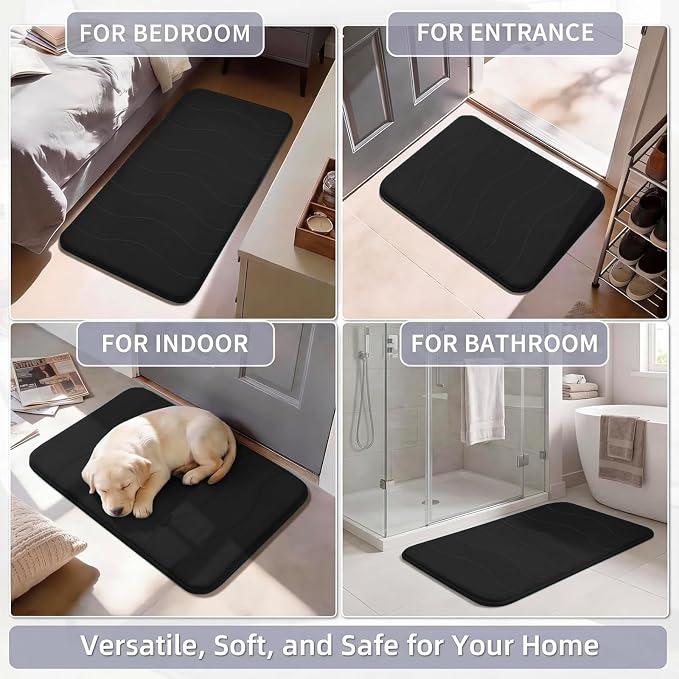 Flamingo P Memory Foam Bathroom Mat Rug Non Slip Bath Shower Mats,20x32,Black