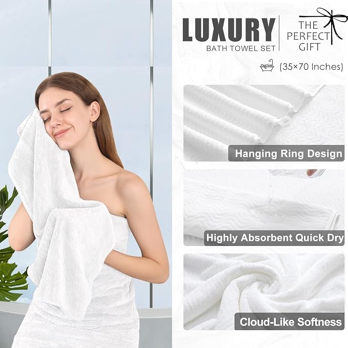 4 Piece Extra Large Bath Towel 35"x70" Oversized Bath Sheet White Bath Towel Set for Bathroom Ultra Soft Cozy Highly Absorbent Quick Dry Bathroom Towel for Spa Gym Hotel,Shower Towel for Daily Use