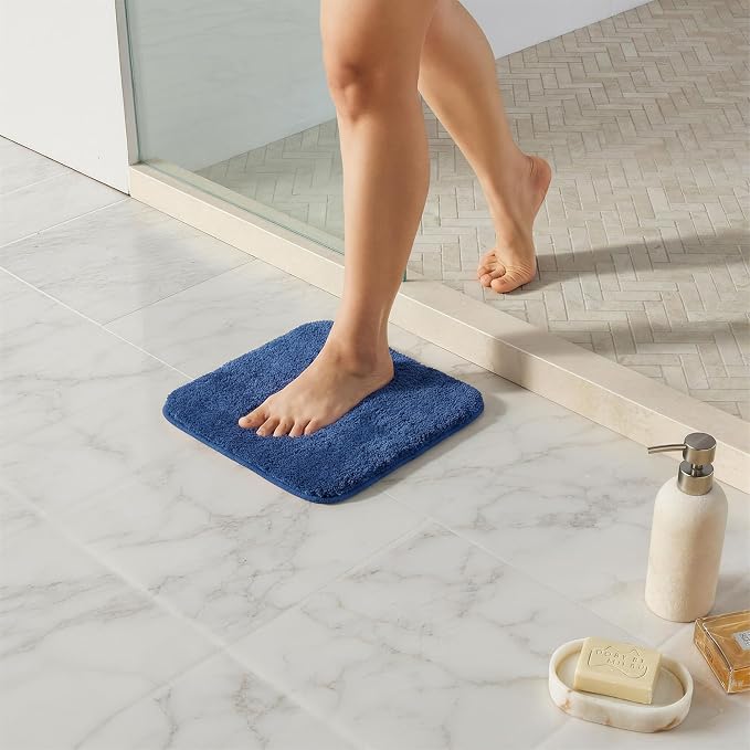 TYUU Small Bath Mat, Ultra Soft Bathroom Rugs Non Slip Washable, Super Absorbent Quick Dry Bath Rug with Rubber Backing for Bathroom Floor, Shower, or Sink, Denim Blue 12" x 12"