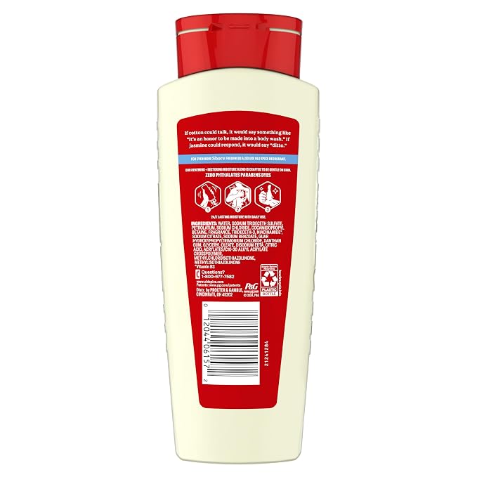 Old Spice Cleansing Body Wash for Men, 24/7 Shower Fresh with Lasting Scent, Moisturize & Renew, Gentle on Skin, Vitamin B3, Shore with Clean Cotton & Jasmine Scent, 18 oz