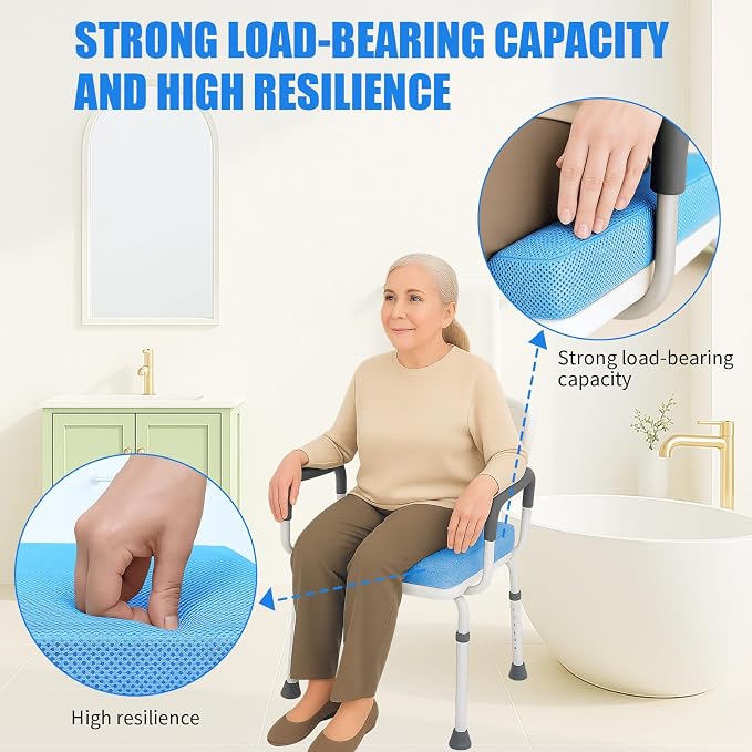 Shower Seat Cushion,Thickened Shower Chair Cushion 4D Air Fiber Material,Machine Washable and Fast Drying Suitable for Shower Seats Bathtub Baths, Poolside & Rest Dressing Room Seats，Blue