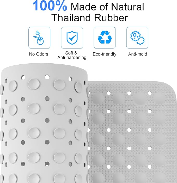 JOYCANO Bath Mat for Tub Non Slip, Shower Mat Bathtub Mat Non Slip, Natural Rubber no Plastic Odors Perfect for Baby and Elder, Tub Mat with Suction Cups, Machine Washable, 28 X 16 inches, White