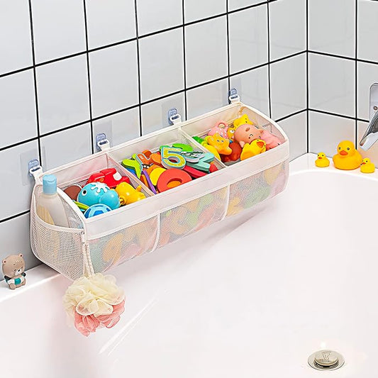Austion Original 3 Compartment Horizontal Large Openings Bath Toy Organizer for Tub, Capacity Upgrade Bath Toy Storage and Holder, Bathtub Toy Holder for Easy Access and Sorting of Toys.
