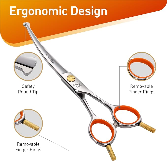 6'' Small Curved Scissors Lightweight Dog and Cat Grooming Scissors with Safety Round Tip JP440C Stainless Steel Sharp Blades for Body Facial Nose Ear and Paw Hair Easy Use
