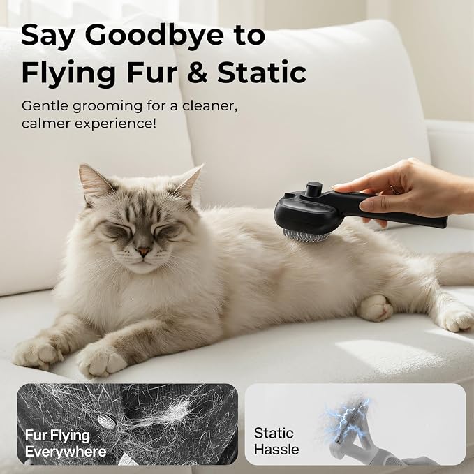 Pecute Self-Cleaning Steam Dog Cat Brush for Heavy Shedding/Long Coats | Gentle, Undercoat removal & smoothing, Shedding control, For water-anxious pets, 2 cool mist modes, XL tank, 240-min runtime