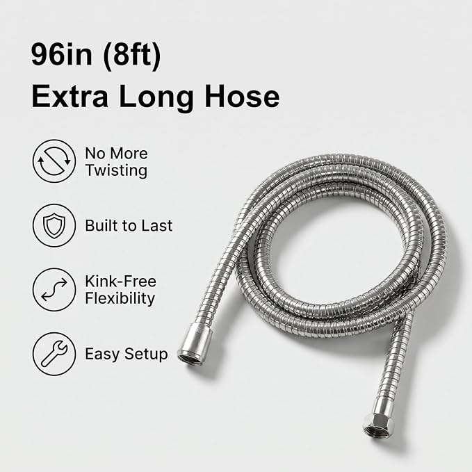 Dog Shower Attachment Kit with Handheld Sprayer – 8FT Flexible Stainless Steel Hose +Shower Arm Diverter – High Pressure Pet Bath Wand for Medium & Large Dogs, Long Thick Coat, Indoor All-Year Use