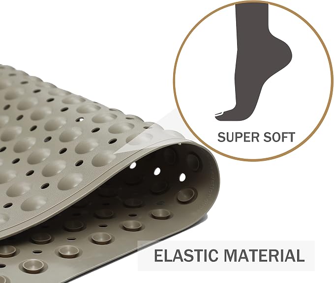 Bath Tub Mat Shower Mat Non Slip Bathtub Mats with Suction Cups Bath Mat for Tub Bathroom Mats 28" X 16" Machine Washable (Light Brown)