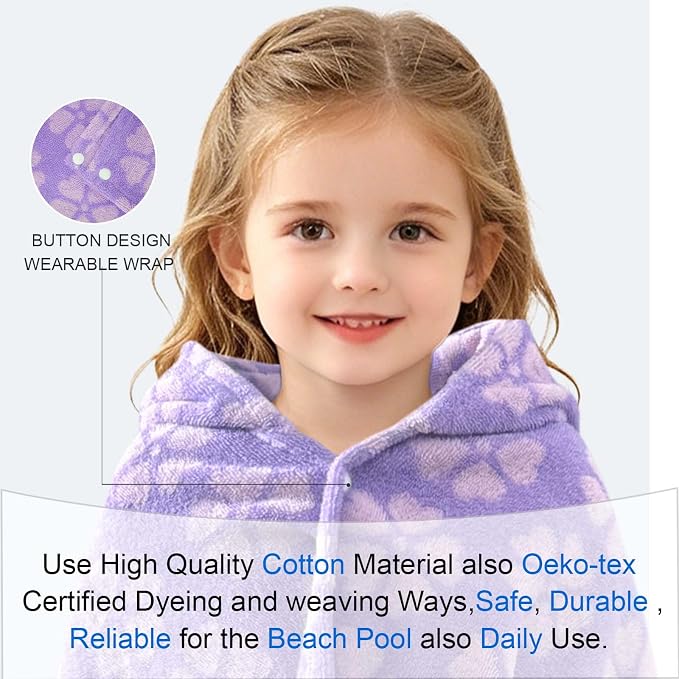 VOOVA & MOVAS Toddler Hooded Bath Towel, 25''X40 (0-3T), Soft | Thick | 100% Cotton | Absorbent Hooded Towel Wrap for Girl, Perfect for Beach, Pool, Bath, Swimming,Purple Flower