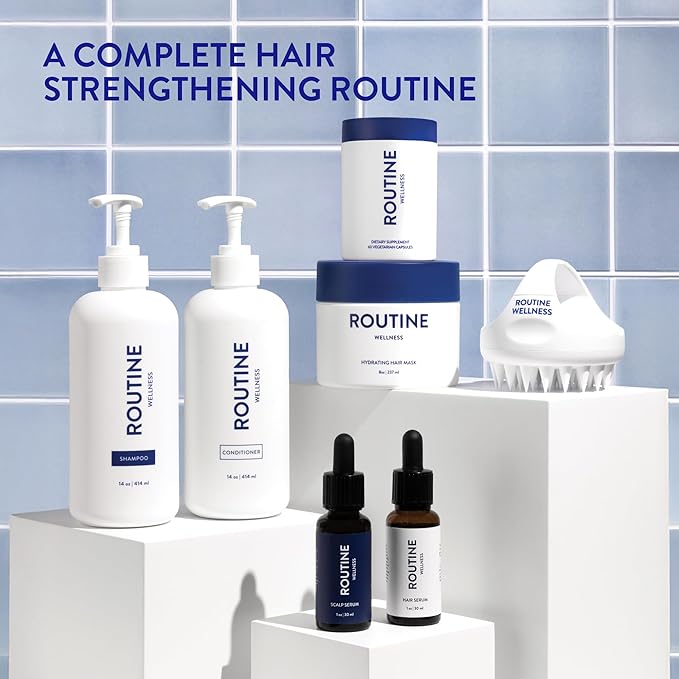 Routine Wellness Shampoo & Conditioner Set - White Lily & Gardenia | Clinically tested shampoo for thinning hair with biotin, pea peptides, saw palmetto oil, color safe, sulfate free