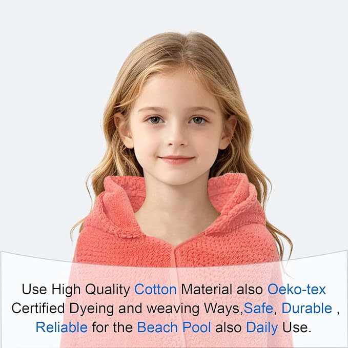 VOOVA & MOVAS Hooded Bath Towels for Kids | Soft Absorbent 100% Cotton Thick Towel Wrap | Versatile Beach, Pool, Swim & Bath Cover-Up | Deep Pink Solid Waffle