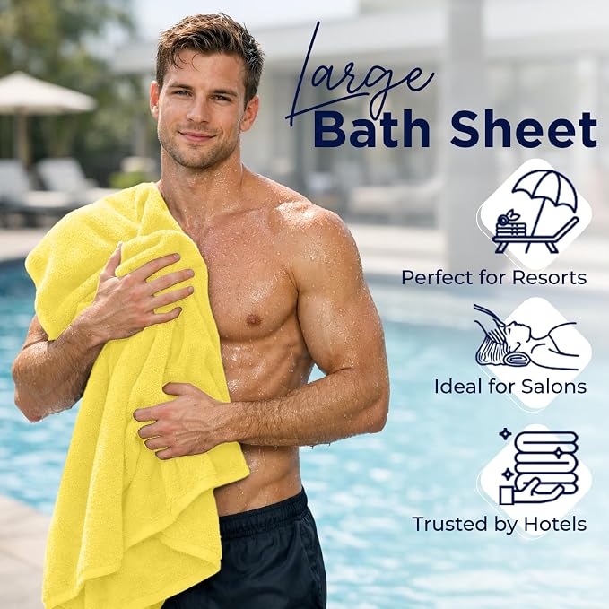 DAN River 2 Pack Bath Sheets Extra Large 35x70, Large Bath Towels for Adults, XL Oversized Heavy Duty Towel Set, 600 GSM 100% Ring Spun Cotton, Soft Quick Dry, Yellow