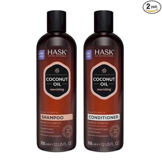 HASK Coconut Nourishing Shampoo + Conditioner Set | For All Hair Types, Sulfate-Free, Paraben-Free, Gluten-Free, Cruelty-Free, Color Safe | 12oz each