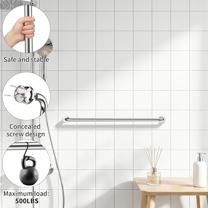 42 Inch Stainless Steel Shower Grab Bar, ZUEXT Chrome Shower Handle, Bathroom Balance Bar, Safety Hand Rail Support Bar for Handicap Elderly Injury, Senior Assist Bath Tub Wall Concealed Mount Handle