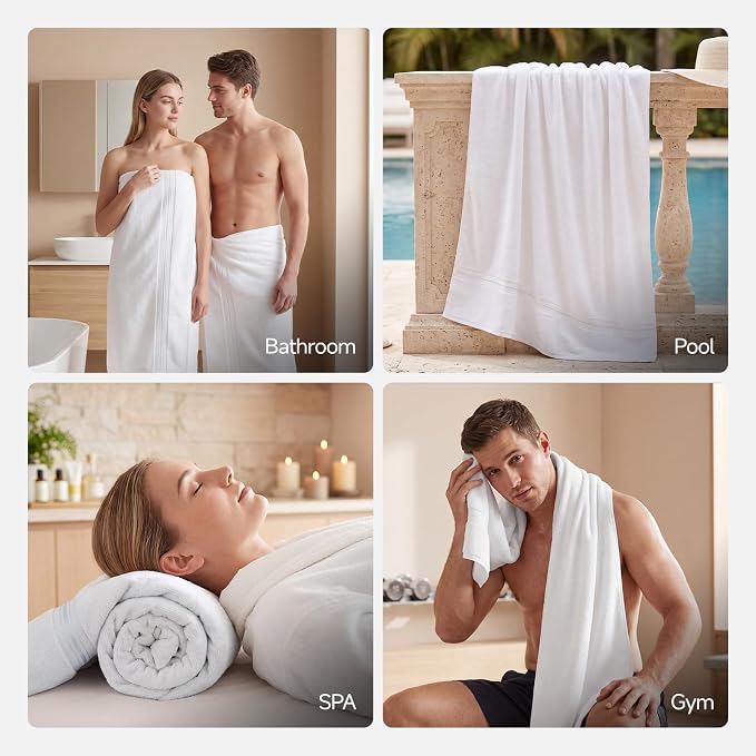 REDKISS Jumbo Bath Sheet 1 Piece, 40x80 Inches 100% Cotton Extra Large Bath Towel for Bathroom, White
