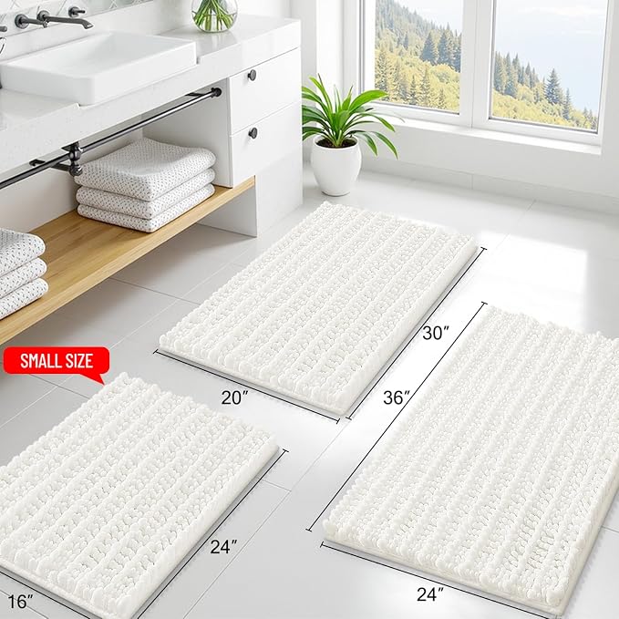 Smiry Bathroom Rugs Mat 48x32, Extra Soft Absorbent Chenille Bath Rugs, Non Slip Rubber Backing Machine Washable Quick Dry Bath Mats for Bathroom Floor, Tub, Shower, Home Decor Accessories, Ivory