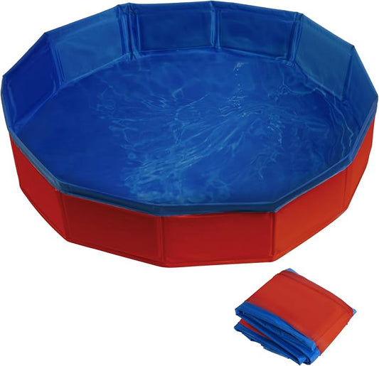 Bearded Dragon Foldable Bath Pool with Bath Brush, Bathrobe, Towel, Spray Pot and Tweezer, for Puppy Small Dogs Cats (Red, 20 x 3.6 inch)